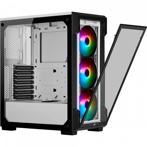 Gabinete Gamer Corsair ICUE 220T TG RGB, Mid Tower, com FAN, Lateral e Frontal em Vidro, Branco - CC-9011191