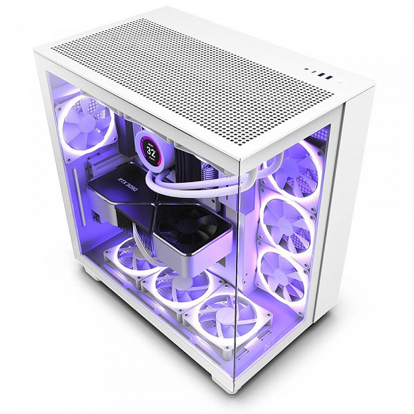 Gabinete Gamer NZXT H9 Flow, Mid Tower, ATX, Lateral e Frontal em Vidro, Branco - CM-H91FW-01
