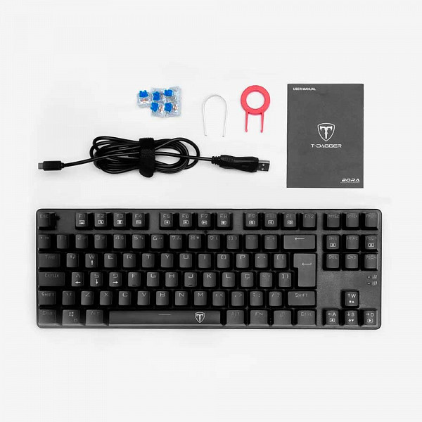 Teclado Mecânico Gamer T-Dagger Bora, Preto, Switch Blue, ABNT2 - T-TGK313-BL (PT-WHITE)