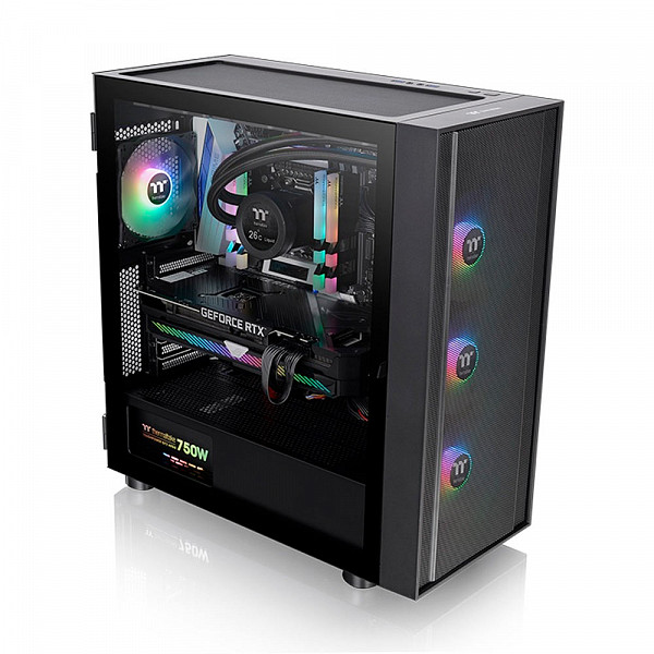 Gabinete Gamer Thermaltake H570 TG ARGB, Mid Tower, Vidro Temperado, Black, E-ATX, Sem Fonte, Com 4 Fans, CA-1T9-00M1WN-00
