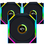 Kit Fan Com 3 Unidades Lian Li Uni Fan SL Wireless LCD, ARGB, 120mm, Com Tela, Black, 12SLLCD1W3B
