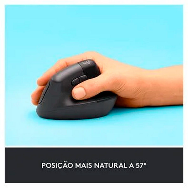 Mouse Sem Fio Logitech Lift, 4000 DPI, 6 Botões, Bluetooth, Ergonômico, USB, Grafite - 910-006466