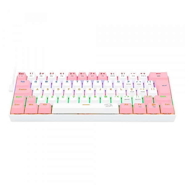 Teclado Mecânico Gamer Redragon Lakshmi, Rainbow, Switch Blue, ABNT2, Branco e Rosa - K606WP-R (PT-BLUE)
