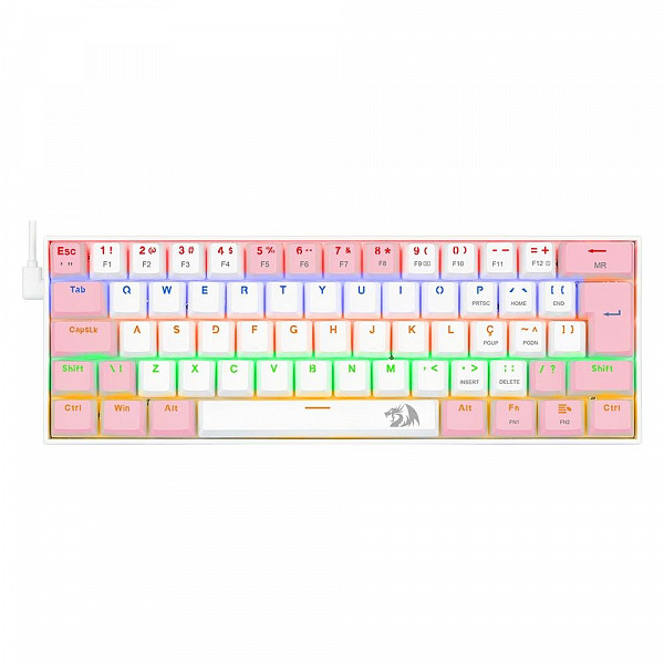 Teclado Mecânico Gamer Redragon Lakshmi, Rainbow, Switch Blue, ABNT2, Branco e Rosa - K606WP-R (PT-BLUE)