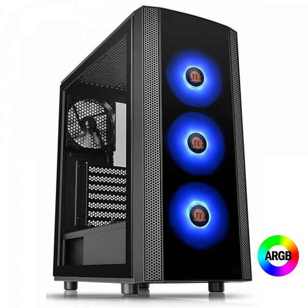Gabinete Gamer Thermaltake J25 TG, Mid Tower, ARGB, com FAN, com Fonte 600w 80 Plus, Lateral em Vidro - CA-3L8-60M1WZ-00