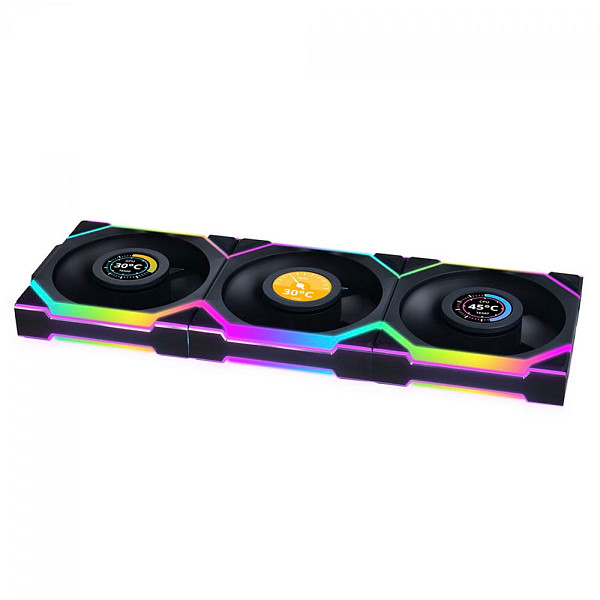 Kit Fan Com 3 Unidades Lian Li Uni Fan SL Wireless LCD, ARGB, 120mm, Com Tela, Black, 12SLLCD1W3B