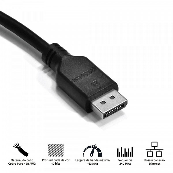 Cabo DisplayPort macho para DisplayPort macho - 2 metros v1.2 - pdpm-2