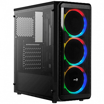 Gabinete Gamer Aerocool SI-5200 RGB, Mid Tower, Com 3 Fans, Lateral em Acrílico, Black, S-Fonte