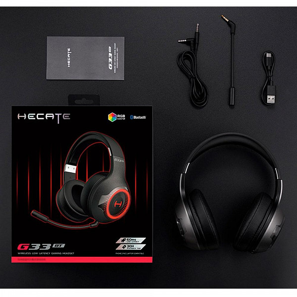 Headset Gamer Edifier Hecate G33BT, RGB, Bluetooth 5.0, USB-C, P3, Drivers 40mm, Preto - G33BT-BK