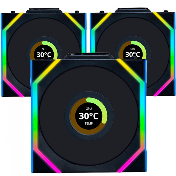 Kit Fan Com 3 Unidades Lian Li Uni Fan SL Wireless LCD, ARGB, 120mm, Com Tela, Black, 12SLLCD1W3B