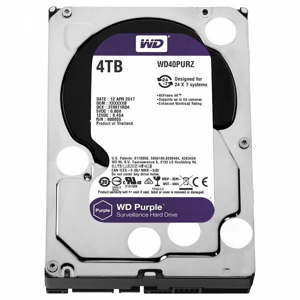 HD WD Purple Surveillance, 4TB, 3.5´, SATA - WD40PURZ