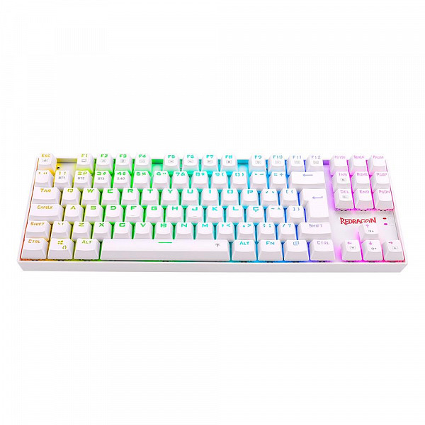 Teclado Mecânico Gamer Sem Fio Redragon Kumara Pro, RGB, Bluetooth, Switch Brown, Branco - K552RGB-BRS-W