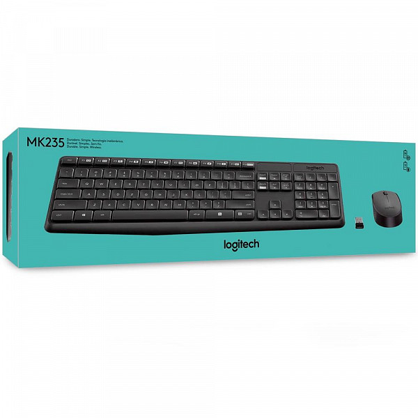 Teclado e Mouse Logitech MK235 Sem Fio Resistente à Água Preto ABNT2