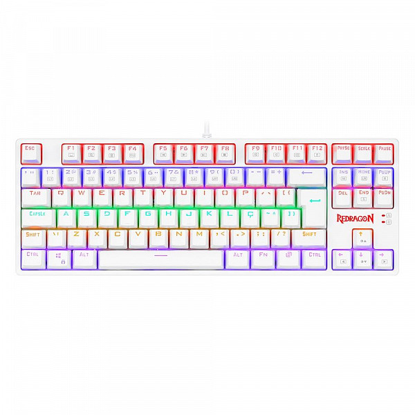 Teclado Mecânico Gamer Redragon Daksa Lunar White, Rainbow, Switch Blue, ABNT2, Branco - K576W-R (PT-BLUE)