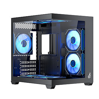 Gabinete Gamer VINGAR Misterium Mini, Lateral de Vidro, Preto, 7 Fans ARGB e Controladora