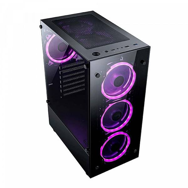 Gabinete Gamer Rise Mode Glass 06X, Mid Tower, Lateral em Vidro Fumê e Frontal em Vidro Temperado, Preto - RM-CA-06X-FB