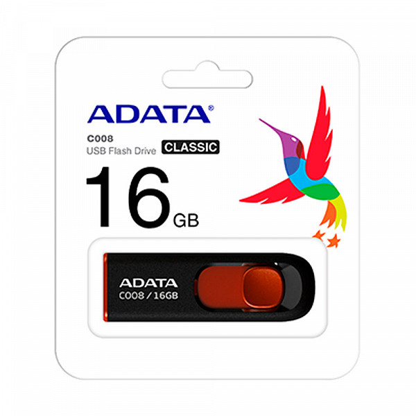 Pendrive Adata C008-16gb Preto/Vermelho - AC008-16g-Rkd