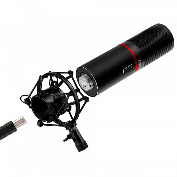 Microfone Gamer Streamer Redragon Blazar C/ Tripé, USB, Black, GM300