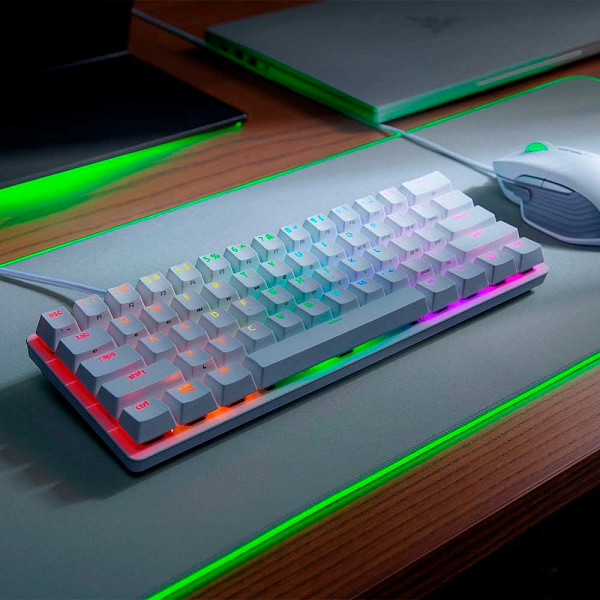 Teclado Óptico-Mecânico Gamer Razer Huntsman Mini, Chroma, Razer Switch Purple, US, Mercury White - RZ03-03390300-R3M1