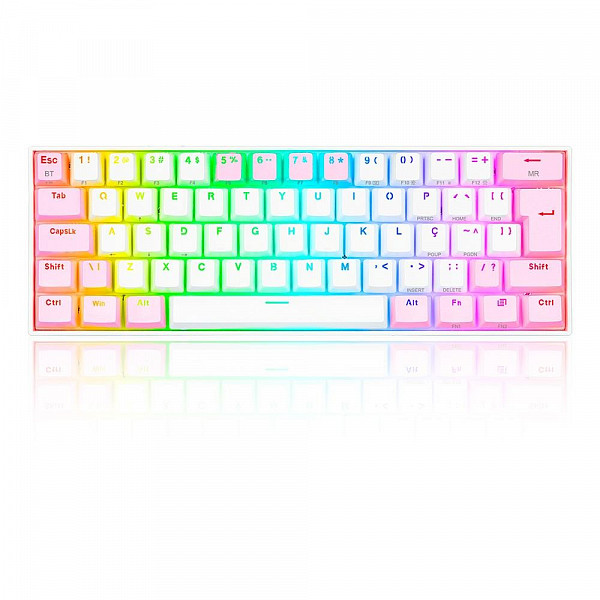 Teclado Mecânico Gamer Redragon Draconic Pro, RGB, Switch Brown, USB, Bluetooth, ABNT2, Branco e Rosa - K530WP-RGB-PRO (PT-BROWN)