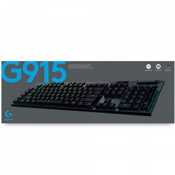 Teclado Sem Fio Mecânico Gamer Logitech G915 Lightspeed, Bluetooth, Design ultrafino, RGB, Switch GL Tactile Marrom, US - 920-008902