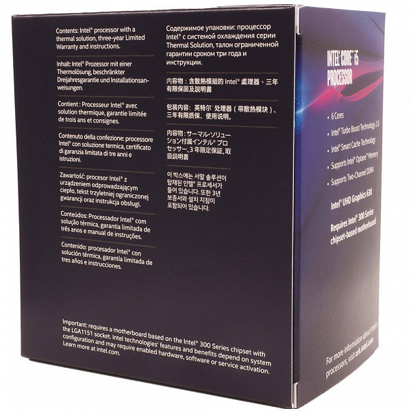 Processador intel i5-8500 Coffee Lake 8a Geração Cache 9MB, 3GHz (4.1GHz Max Turbo), LGA 1151 Intel UHD Graphics 630 - BX80684I58500