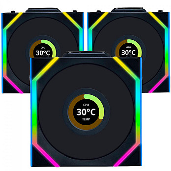 Kit Fan Com 3 Unidades Lian Li Uni Fan SL Wireless LCD, Reverse Blade, ARGB, 120mm, Com Tela, Black, 12RSLLCD1W3B