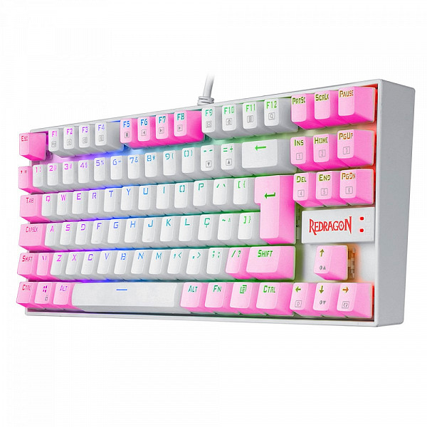 Teclado Mecânico Gamer Redragon Kumara, Switch Blue, RGB, ABNT2, White/Pink, K552WP-RGB PT-BLUE
