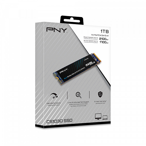 SSD PNY CS1030, 1TB, M.2 NVMe, Leituras: 2,100 MB/s e Gravações: 1,700 MB/s - M280CS1030-1TB-RB