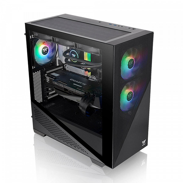 Gabinete Gamer Thermaltake Divider 370 TG ARGB, Mid Tower, Vidro Temperado, Sem Fonte, 3 fans ARGB de 120 mm, Preto,  CA-1S4-00M1WN-00