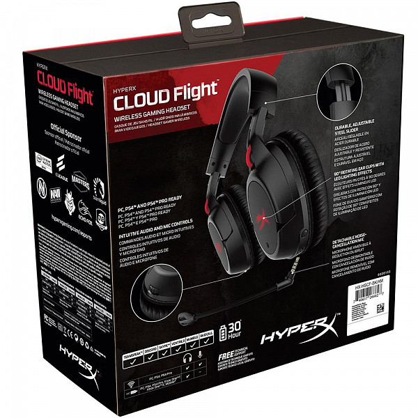 Headset Sem Fio Gamer HyperX Cloud Flight, LED, Drivers 50mm, Preto - HX-HSCF-BK/AM