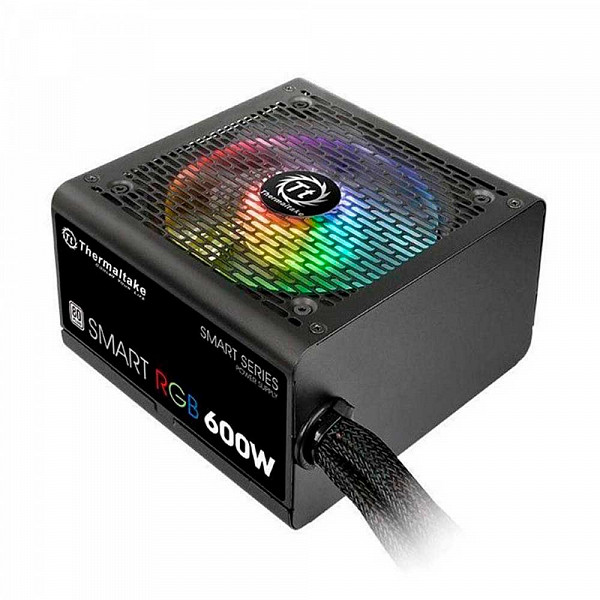 Fonte Thermaltake 600W Smart RGB 80 Plus + Fan Hub/Sleeved Cable - PS-SPR-0600NHFAWB-1