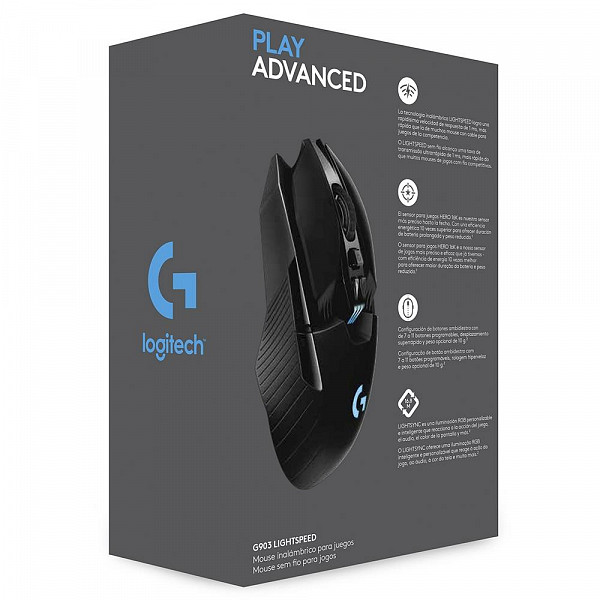 Mouse Sem Fio Gamer Logitech G903 Hero 16k Lightspeed, Recarregável, RGB Lightsync, 11 Botões, 16000DPI - 910-005671
