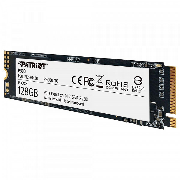 SSD 128 GB Patriot P300, M.2 2280, PCIe Gen3x4, Leitura: 1600MB/s e Gravação: 600MB/s, NANDXtend ECC - P300P128GM28