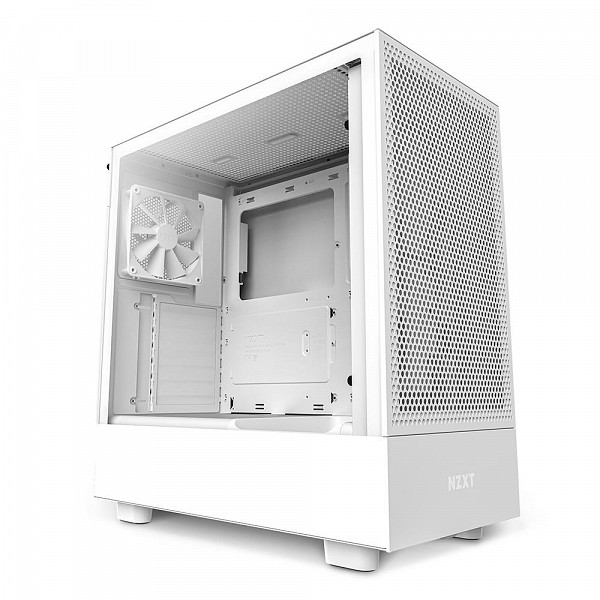 Gabinete NZXT H5 Flow Compact, Mid Tower, RGB, ATX, Lateral e Frontal em Vidro Temperado, 2x Cooler Fan, Branco - CC-H51FW-01