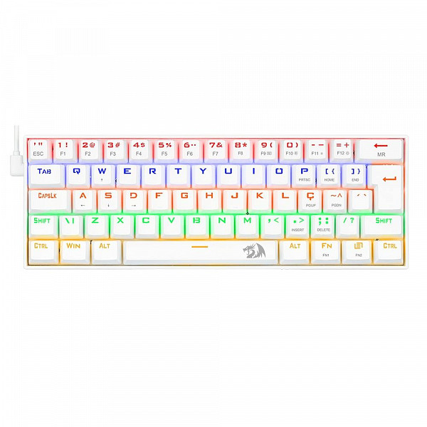 Teclado Mecânico Gamer Redragon Lakshmi Lunar White, Rainbow, Switch Blue, Layout 60%, ABNT2, Branco - K606W-R (PT-BLUE)
