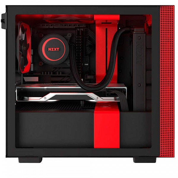 Gabinete Gamer NZXT H210i, Mini Tower, Com 2 Fans, Vidro Temperado, Red, S-Fonte, CA-H210I-BR