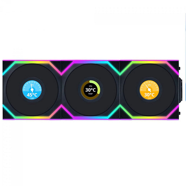 Kit Fan Com 3 Unidades Lian Li Uni Fan SL Wireless LCD, ARGB, 120mm, Com Tela, Black, 12SLLCD1W3B