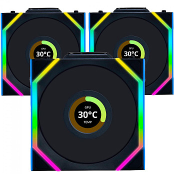 Kit Fan Com 3 Unidades Lian Li Uni Fan SL Wireless LCD, ARGB, 120mm, Com Tela, Black, 12SLLCD1W3B