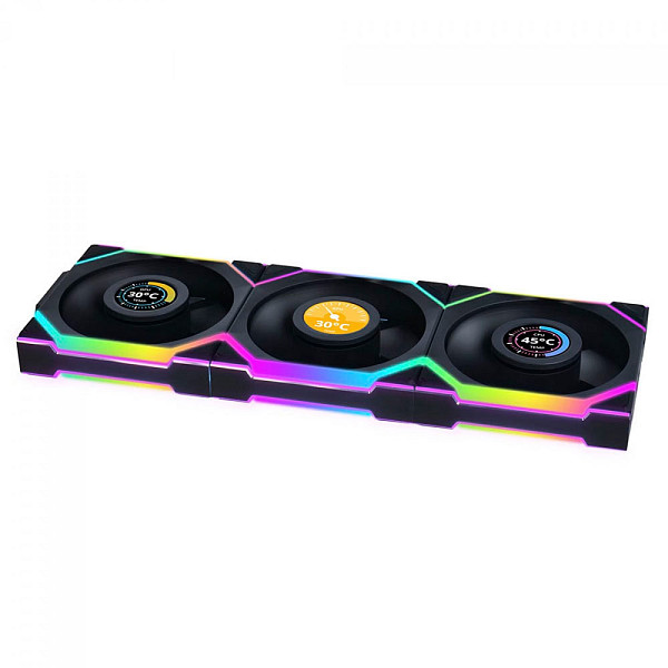 Kit Fan Com 3 Unidades Lian Li Uni Fan SL Wireless LCD, Reverse Blade, ARGB, 120mm, Com Tela, Black, 12RSLLCD1W3B