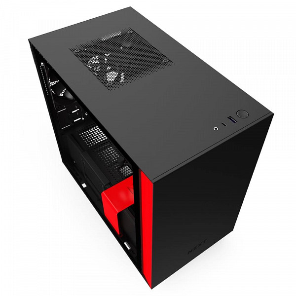 Gabinete Gamer NZXT H210, Mini Tower, com FAN, Lateral em Vidro, Preto/Vermelho - CA-H210B-BR