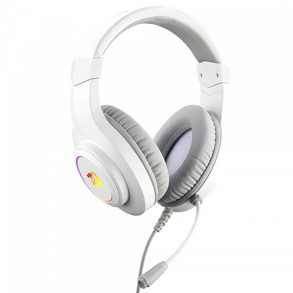 Headset Gamer Redragon Hylas Lunar White Drivers 50mm Controle de Volume RGB Branco USB + P2 Com Microfone - H260-W