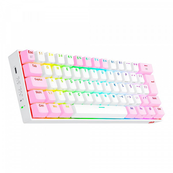Teclado Mecânico Gamer Redragon Draconic Pro, RGB, Switch Brown, USB, Bluetooth, ABNT2, Branco e Rosa - K530WP-RGB-PRO (PT-BROWN)