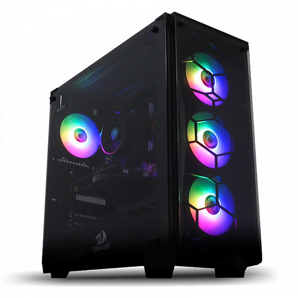 Gabinete Gamer Redragon Wheel Jack Vidro Temperado Black GC-606BK-RGB com 4 fans RGB