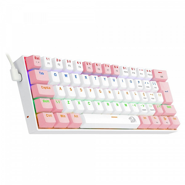 Teclado Mecânico Gamer Redragon Lakshmi, Rainbow, Switch Blue, ABNT2, Branco e Rosa - K606WP-R (PT-BLUE)
