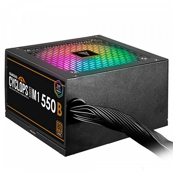 Fonte Gamdias Cyclops M1-550B, 550W, RGB, 80 Plus Bronze, Cybenetics, Teclab, PFC Ativo