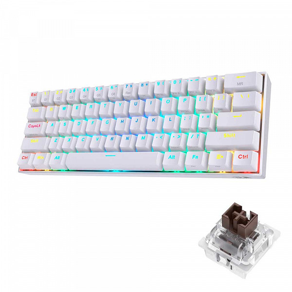Teclado Gamer Redragon Mecânico Draconic 60% Rgb Branco Switch Brown K530 Sem Fio