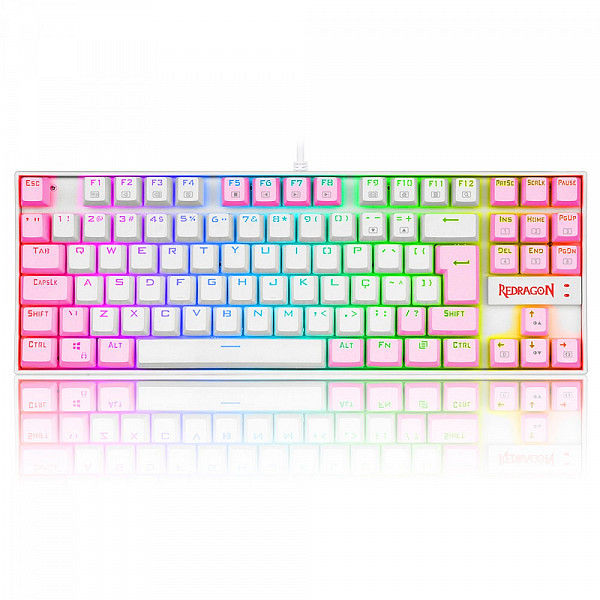 Teclado Mecânico Gamer Redragon Kumara, Switch Blue, RGB, ABNT2, White/Pink, K552WP-RGB PT-BLUE