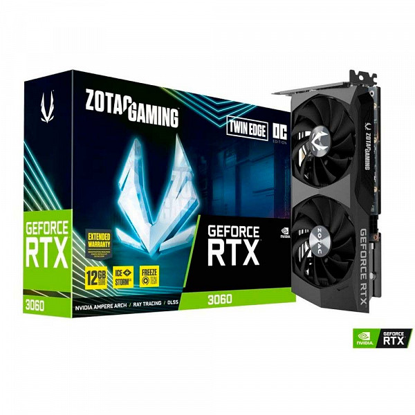 Placa de Vídeo ZOTAC GAMING GeForce RTX 3060 Twin Edge OC, 15 Gbps, 12GB, GDDR6, Ray Tracing - ZT-A30600H-10M - LHR