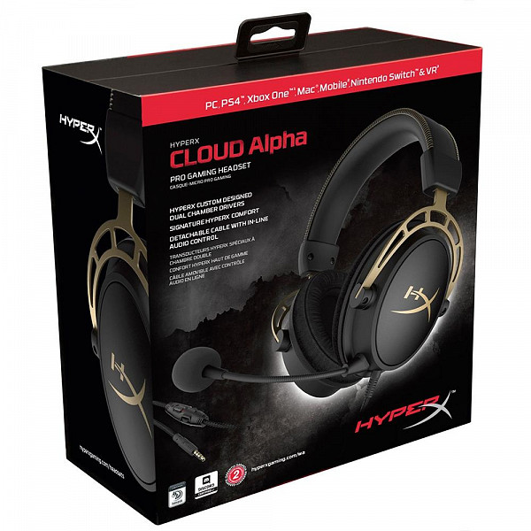 Headset Gamer HyperX Cloud Alpha Gold, Drivers 50mm, Preto e Dourado - HX-HSCA-GD/NAP